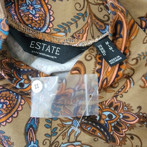 NEW ESTATE By Isaac M Brown Paisley High-neck Blouse Sz M Long Sleeve Fall Boho - Picture 9 of 12